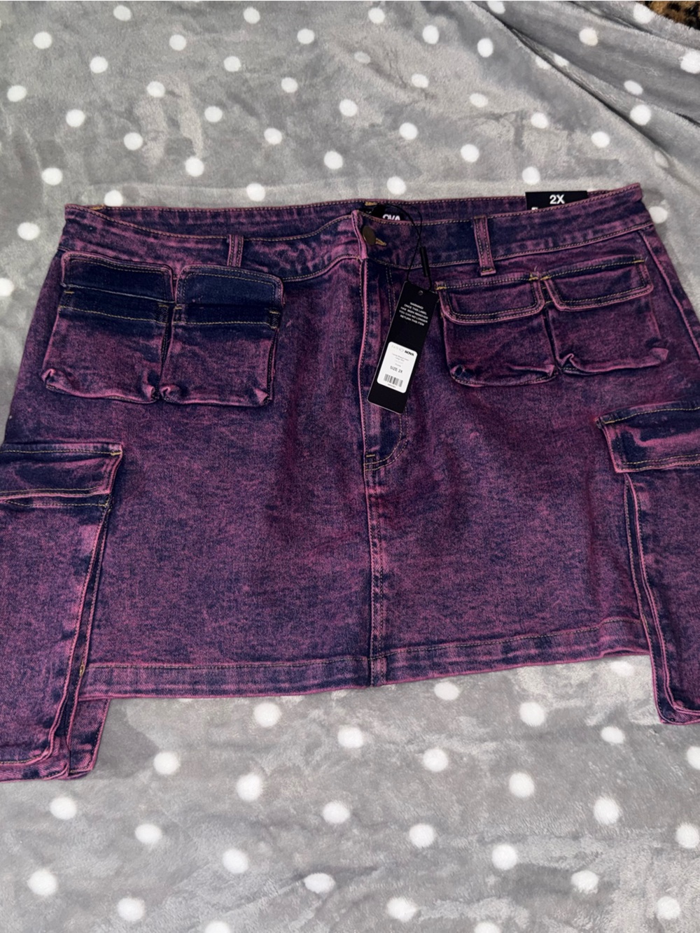 Fashion Nova High-Rise Purple Acid-Wash Cargo Skirt-Jeans